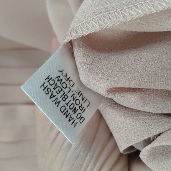 chandi & lia snap down long sleeve blouse small lightweight tan  pin tuck front - Picture 7 of 10